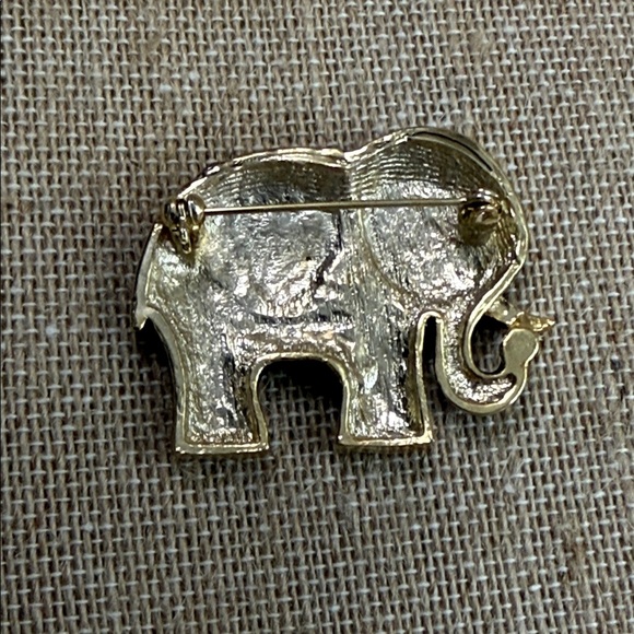 Fashion Jewelry Amber-Brown Enamel Elephant Brooch with Gold Accents - Picture 2 of 4
